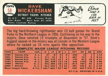 Dave Wickersham  baseball card collectible - Main Image 2