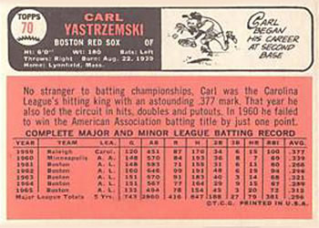 Carl Yastrzemski  baseball card collectible - Main Image 2