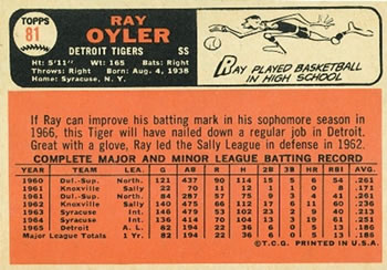 Ray Oyler  baseball card collectible - Main Image 2