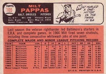 Milt Pappas  baseball card collectible - Main Image 2