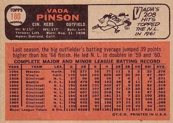 Vada Pinson  baseball card collectible - Main Image 2