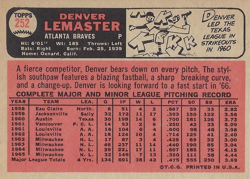 Denver Lemaster  baseball card collectible - Main Image 2