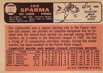 Joe Sparma  baseball card collectible - Main Image 2