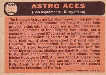 Astro Aces (Bob Aspromonte / Rusty Staub)  baseball card collectible - Main Image 2