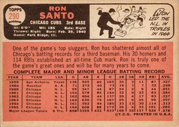 Ron Santo  baseball card collectible - Main Image 2