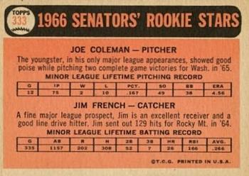 Senators 1966 Rookie Stars (Joe Coleman / Jim French)  baseball card collectible - Main Image 2