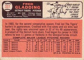 Fred Gladding  baseball card collectible - Main Image 2