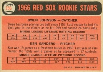 Red Sox 1966 Rookie Stars (Owen Johnson / Ken Sanders)  baseball card collectible - Main Image 2
