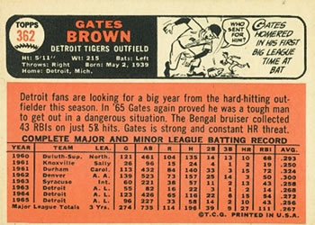 Gates Brown  baseball card collectible - Main Image 2