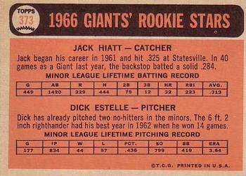 Giants 1966 Rookie Stars (Jack Hiatt / Dick Estelle)  baseball card collectible - Main Image 2