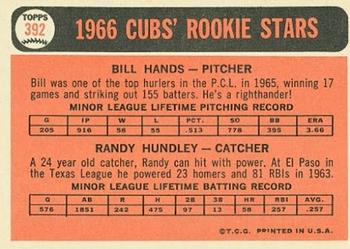 Cubs 1966 Rookie Stars (Bill Hands / Randy Hundley)  baseball card collectible - Main Image 2