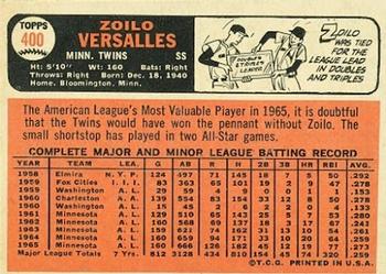 Zoilo Versalles  baseball card collectible - Main Image 2