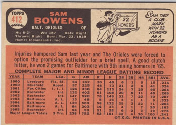 Sam Bowens  baseball card collectible - Main Image 2