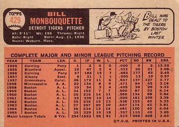 Bill Monbouquette  baseball card collectible - Main Image 2