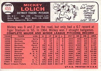 Mickey Lolich  baseball card collectible - Main Image 2