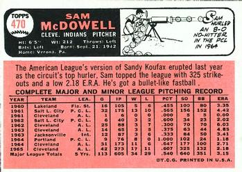 Sam McDowell  baseball card collectible - Main Image 2