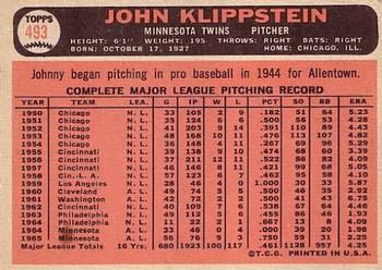 Johnny Klippstein  baseball card collectible - Main Image 2