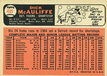 Dick McAuliffe  baseball card collectible - Main Image 2