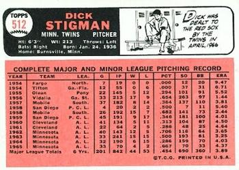 Dick Stigman  baseball card collectible - Main Image 2