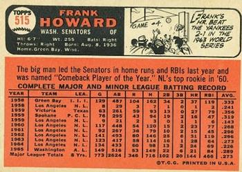 Frank Howard  baseball card collectible - Main Image 2