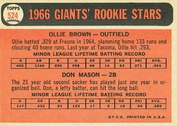Giants 1966 Rookie Stars (Ollie Brown / Don Mason)  baseball card collectible - Main Image 2