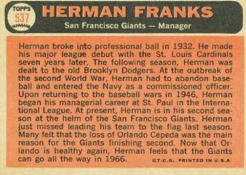 Herman Franks  baseball card collectible - Main Image 2