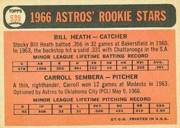 Astros 1966 Rookie Stars (Bill Heath / Carroll Sembera)  baseball card collectible - Main Image 2