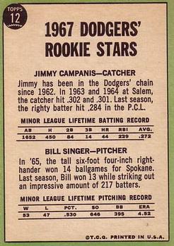 Dodgers 1967 Rookie Stars (Jimmy Campanis / Bill Singer)  baseball card collectible - Main Image 2