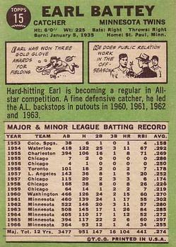 Earl Battey  baseball card collectible - Main Image 2