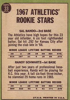 Athletics 1967 Rookie Stars (Sal Bando / Randy Schwartz)  baseball card collectible - Main Image 2