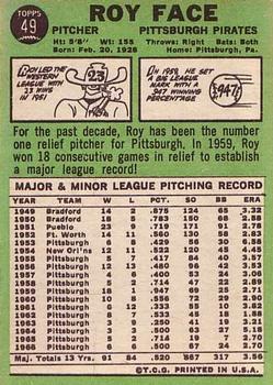 Roy Face  baseball card collectible - Main Image 2