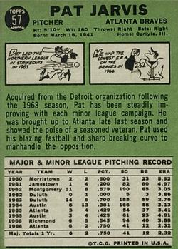 Pat Jarvis  baseball card collectible - Main Image 2
