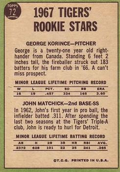 Tigers 1967 Rookie Stars (George Korince / Tom Matchick)  baseball card collectible - Main Image 2