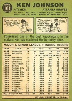 Ken Johnson  baseball card collectible - Main Image 2