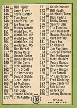 2nd Series Checklist: 110-196  baseball card collectible - Main Image 2