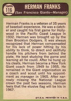 Herman Franks  baseball card collectible - Main Image 2