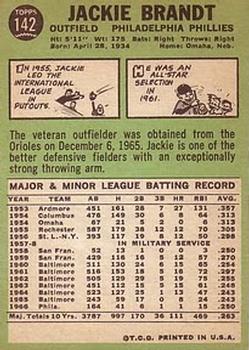 Jackie Brandt  baseball card collectible - Main Image 2
