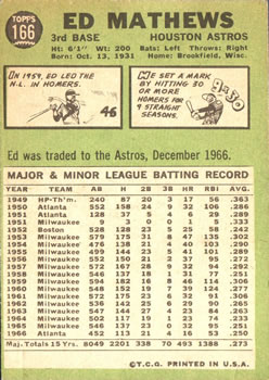 Ed Mathews  baseball card collectible - Main Image 2