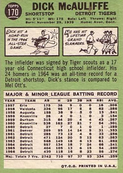 Dick McAuliffe  baseball card collectible - Main Image 2