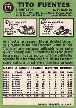 Tito Fuentes  baseball card collectible - Main Image 2