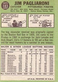 Jim Pagliaroni  baseball card collectible - Main Image 2