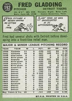 Fred Gladding  baseball card collectible - Main Image 2