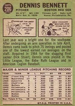 Dennis Bennett  baseball card collectible - Main Image 2