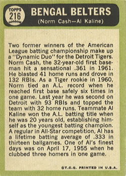 Bengal Belters (Norm Cash / Al Kaline)  baseball card collectible - Main Image 2