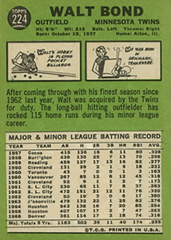 Walt Bond  baseball card collectible - Main Image 2