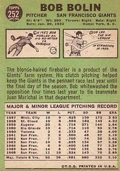 Bob Bolin  baseball card collectible - Main Image 2