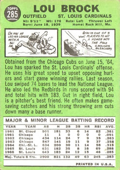 Lou Brock  baseball card collectible - Main Image 2