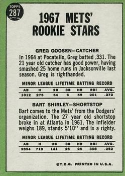 Mets 1967 Rookie Stars (Greg Goossen / Bart Shirley)  baseball card collectible - Main Image 2