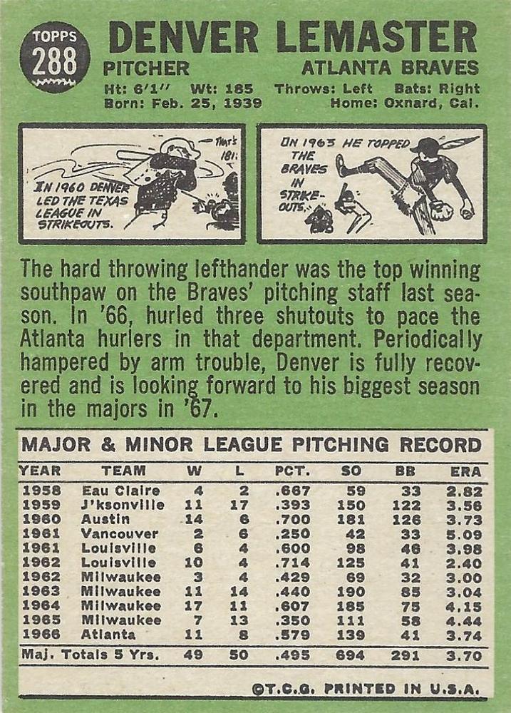 Denver Lemaster  baseball card collectible - Main Image 2