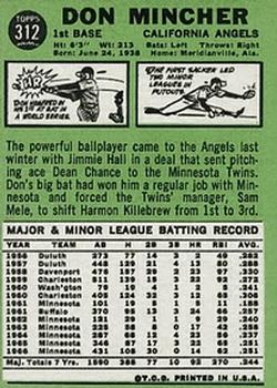 Don Mincher  baseball card collectible - Main Image 2